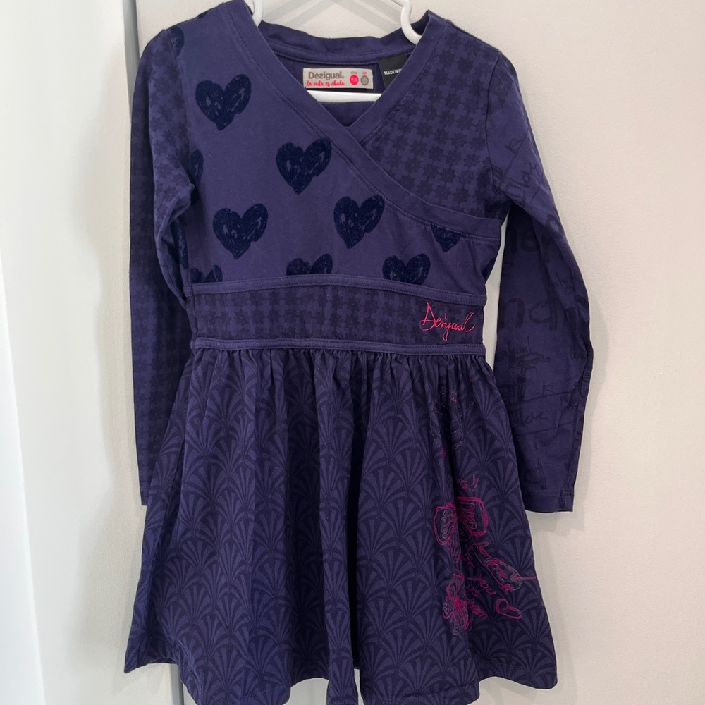 Desigual Long‑Sleeve Patterned Dress – Size 7 Years